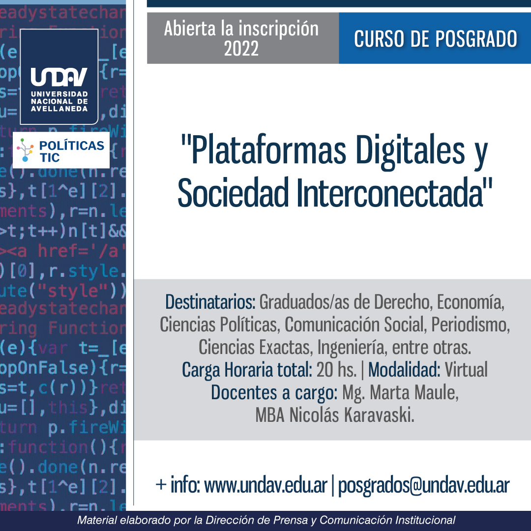 Curso de posgrado: Plataformas Digitales y Sociedad Interconectada